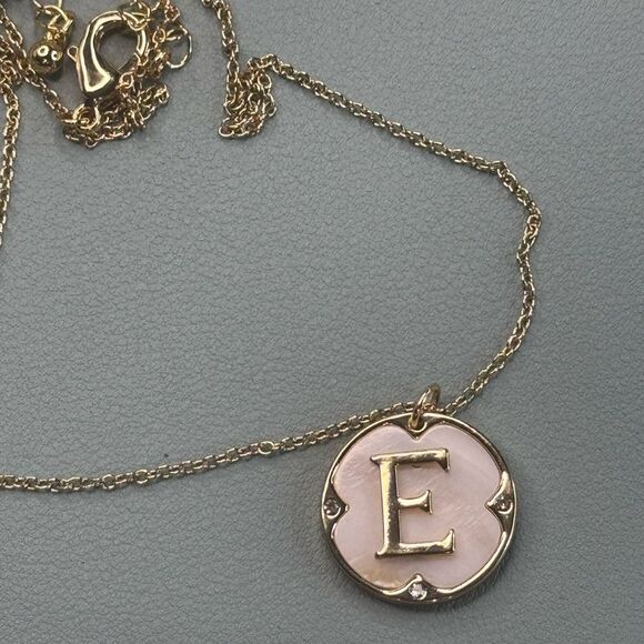 Gold Tone Initial " E " Rhinestone Medallion Pendant Necklace - Picture 4 of 7